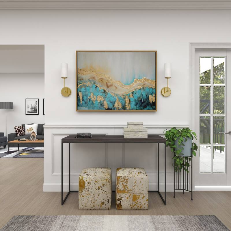 Canvas Leaf Living Room Framed Wall Art with Silver Frame