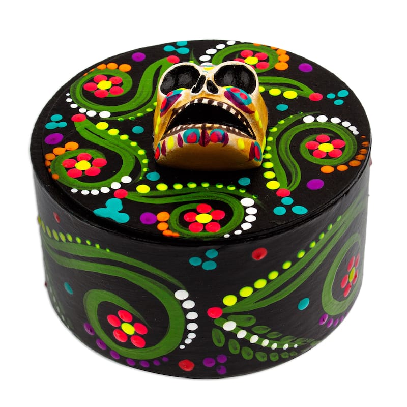 Novica Handmade Skull In Black Papier Mache Jewelry Box