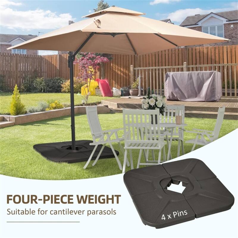 Set of 4 Cantilever Umbrella Base Weights HDPE Outdoor Fillable with Water or Sand for Offset Parasols Brown