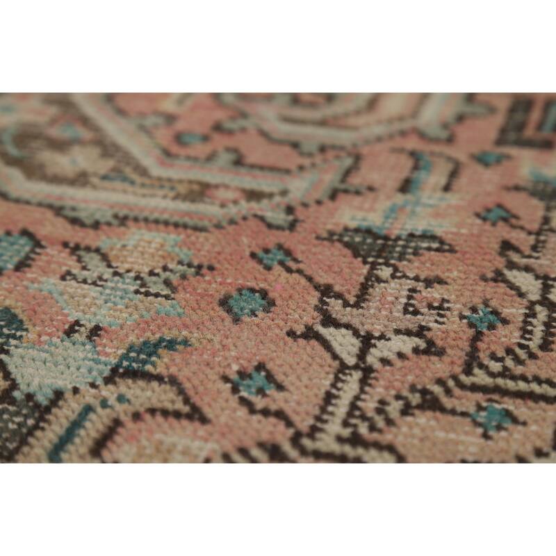 Geometric Pink Tabriz Persian Vintage Area Rug Handmade Wool Carpet - 7'11"x 11'2"