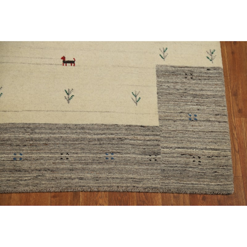 Hand Knotted Oriental 100% Wool Carpet Tribal Animal Pictorial Beige & Ivories Gabbeh Area Rug - 6' 4'' X 4' 9''