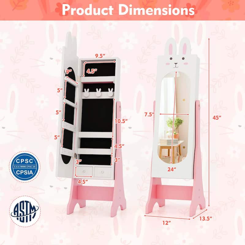 Costway Kids Jewelry Cabinet Standing Children Jewelry Organizer with - See Details