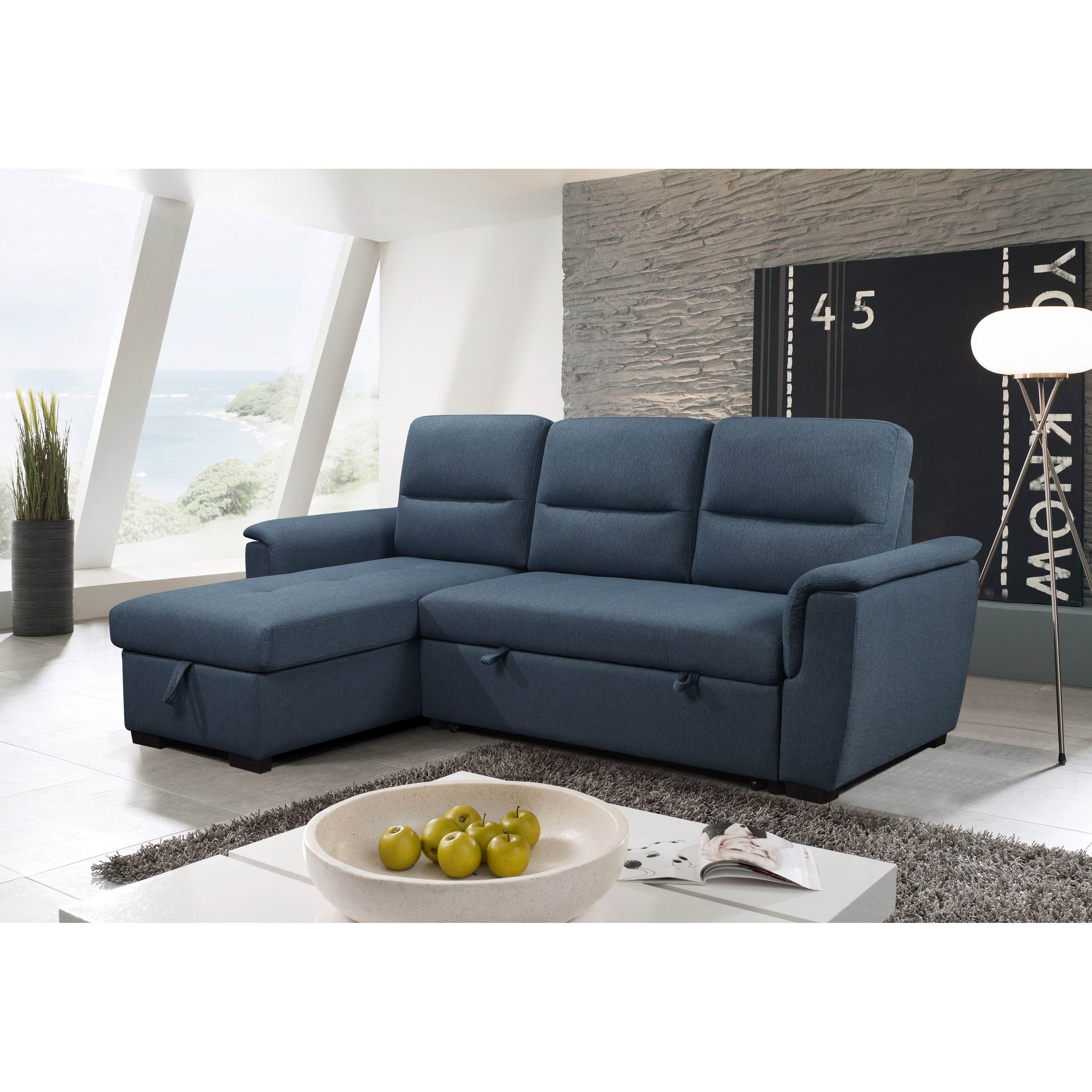 Abbyson living lincoln fabric reversible discount storage sectional with pullout bed