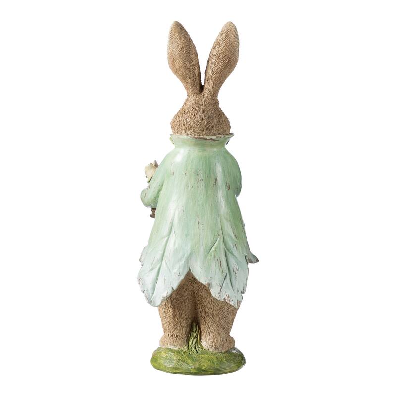 Glitzhome Easter Resin Bunny Boy Girl Table Decor with Flower Rabbit Figurine Ornaments