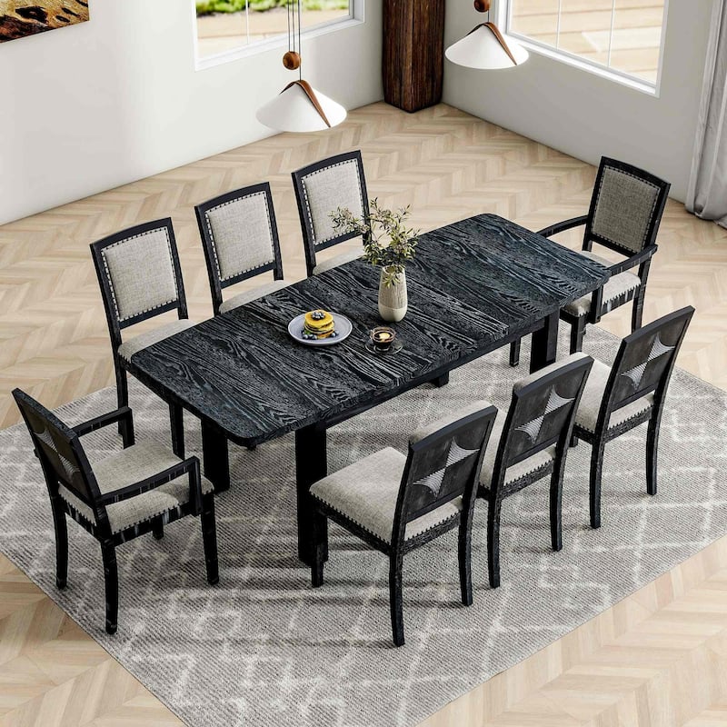 Rustic 9 PCS Extendable Dining Table Set for 8 with Removable Leaf