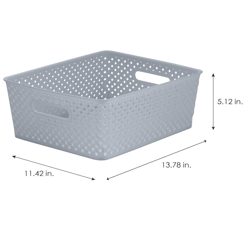 Simplify 2 Pack Medium Resin Wicker Storage Bin in Grey - 13.78" x 11.42" x 5.12"