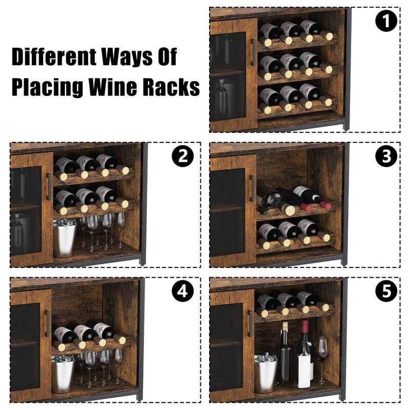 3-Tier Wine Bar Cabinet with LED Lights, Detachable Wine Rack and Storage Space, Small Liquor Bar Cabinet