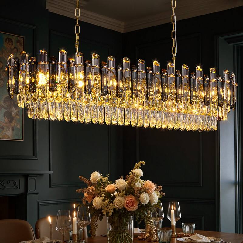 47Inch 18-Light Modern Brass Rectangle Crystal Chandelier,3-Tier Crystal Pendant light Fixture for Dining room - 47in.