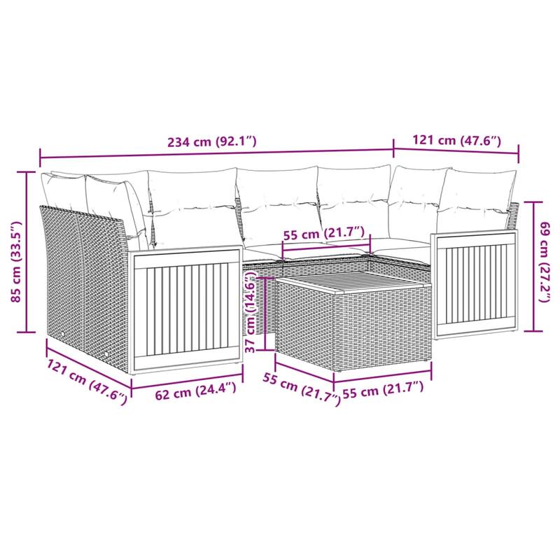 vidaXL Patio Sofa Set with Cushions Outdoor Furniture 7 Piece Poly Rattan