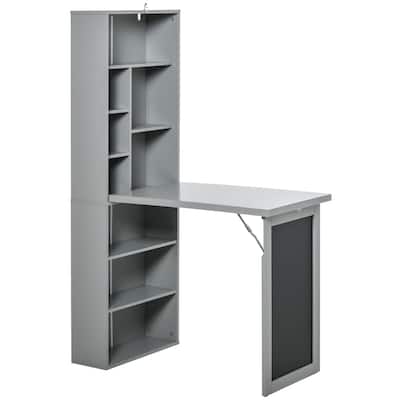 Fold-out Convertible Writing Table Wall Mount Desk Cabinet with Blackboard and Side Shelf Multi-Function