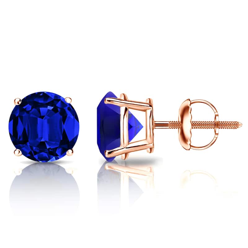 Auriya 14k Gold Lab Grown Gemstone Blue Sapphire Stud Earrings Round 0.25 to 5.00 ct. tw. 4-Prong Basket Screw-Back - 1.00ct tgw. - Rose