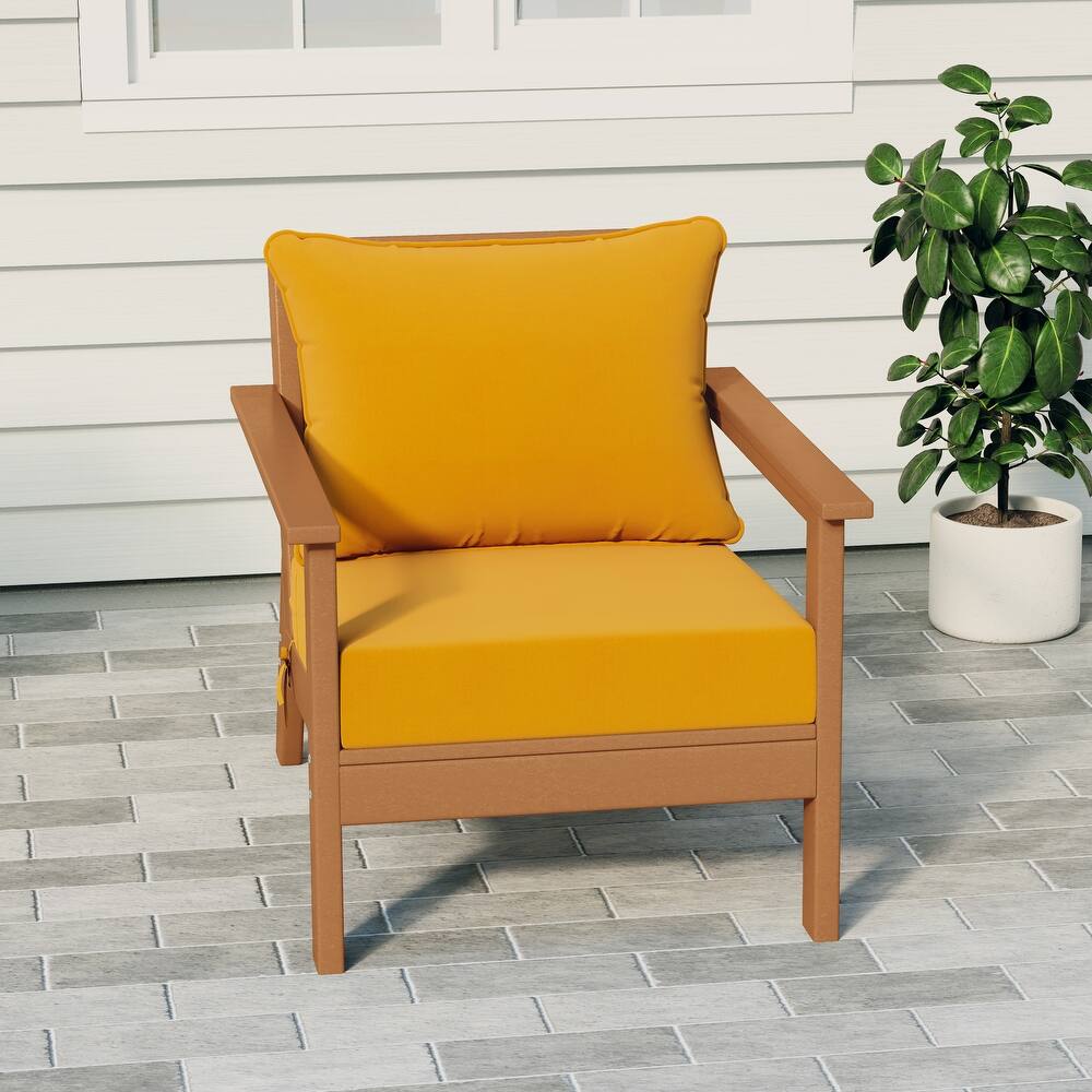 Birchwood All Weather HDPE Outdoor Patio Deep Seating Teak Club Chair With Cushions (1-Piece)