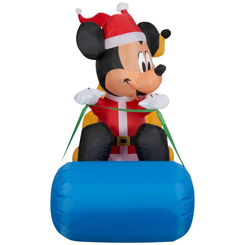 Gemmy Christmas Inflatable Mickey Mouse and Pluto on Sled, 4.5 ft Tall