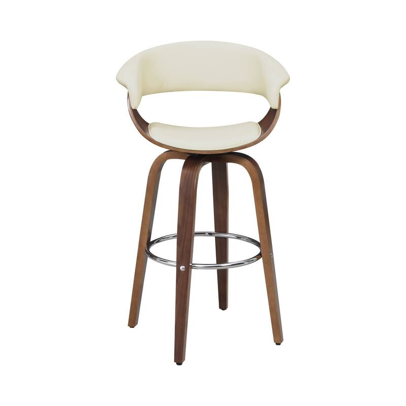 Barstool with Counter Open Design and Wooden Legs, Cream and Brown