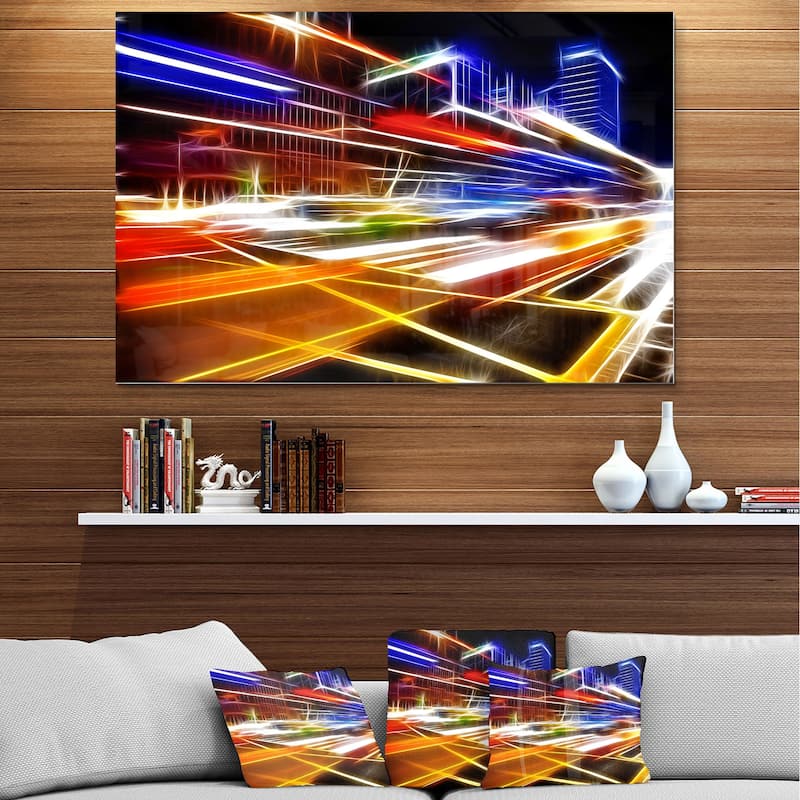 Designart 'High Speed Traffic Trails' Cityscape Digital Art Metal Wall Art