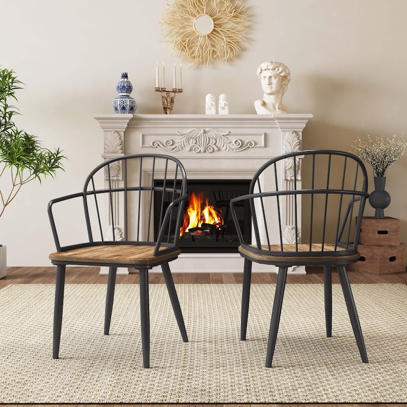Christopher Knight Home Indoor Dining Chair With Metal Legs - Set of 2 - Light Birch + Black