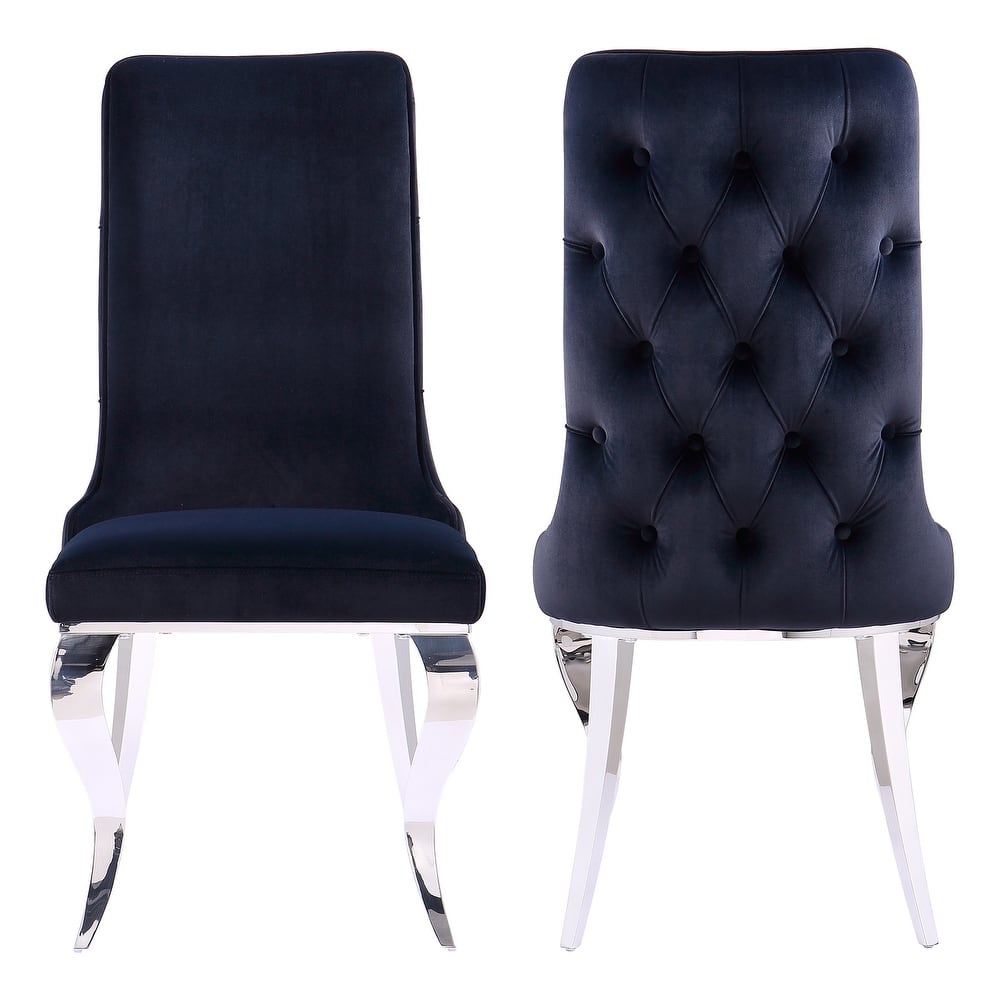 Black and Silver Dining Chairs with Soft Velvet and Metal Legs