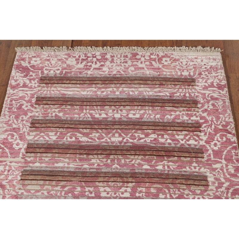 Striped Abstract Accent Rug Handmade Modern Wool Carpet - 2'8"x 4'9"