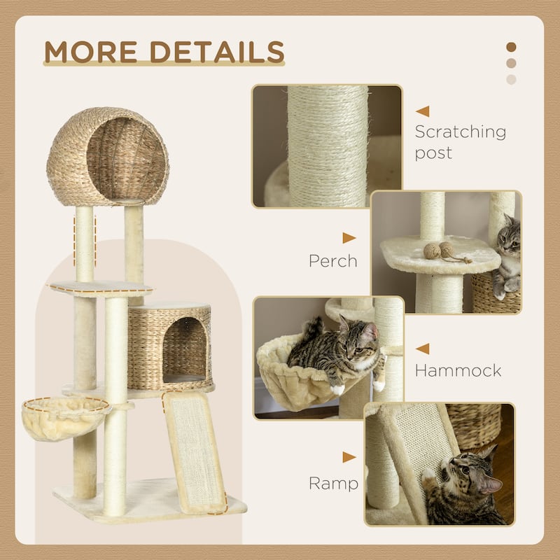 Multi-Level Cat Tree Tower with Condo, Plush Platforms & Sisal Posts - 23.5" L × 23.5" W × 59" H
