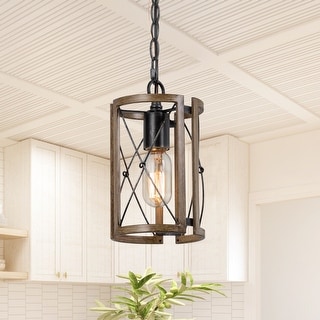 Modern Farmhouse 3-Light Cylinder Pendant Island Lights Industrial Wood Grain for Dining Room
