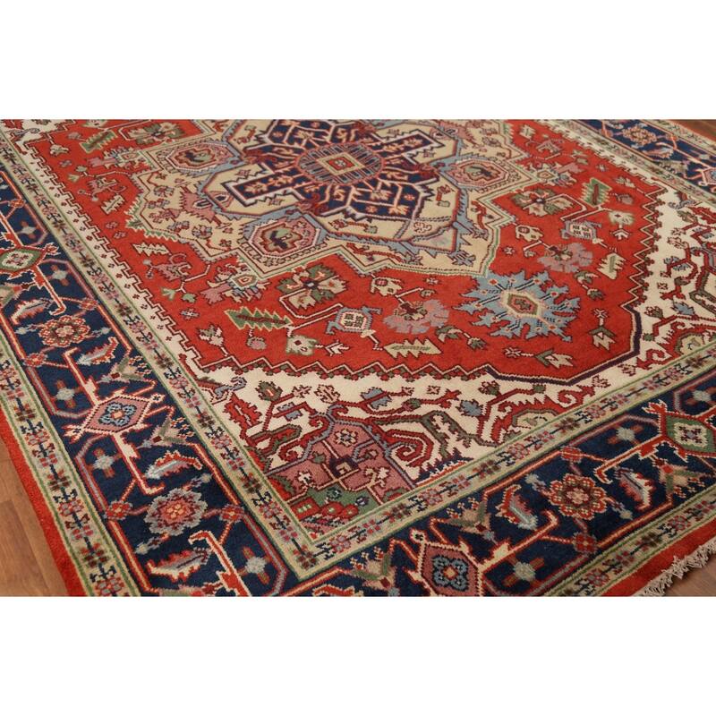 Geometric Heriz Serapi Oriental Area Rug Hand-Knotted Wool Carpet - 7'10"x 9'10"