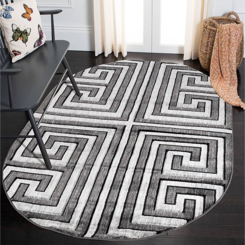 Orelsi Grey/Ivory Polyester Area Rug