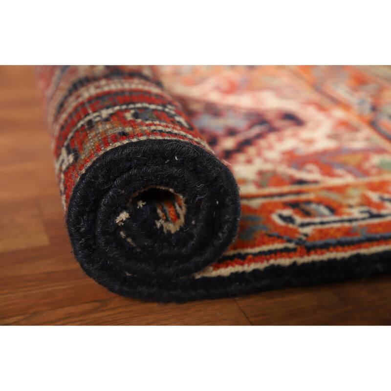 Hand Knotted Oriental 100% Wool Carpet Traditional Medallion Navy Blue & Blues Heriz (serapi) Area Rug - 3' 0'' X 2' 0''