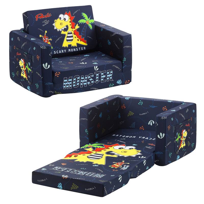 Kids Sofa, Children's 2 in 1 Convertible Sofa to Lounger - Monster