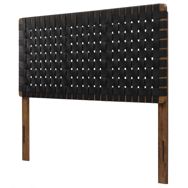 Ditmas Solid Wooden Black Leather Basket Weaved Full Size Headboard