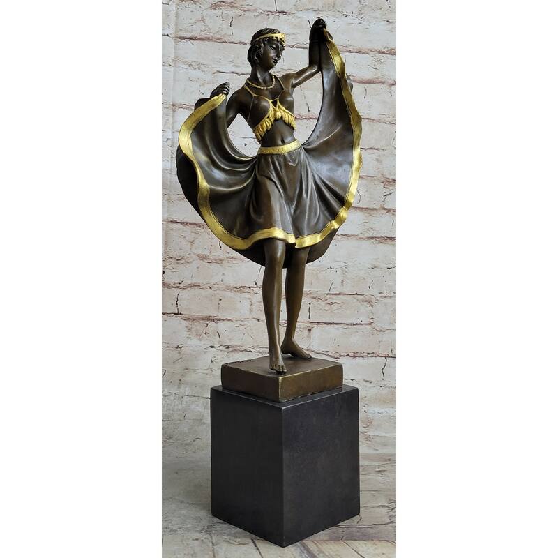 Elegant Bronze Sculpture Of A Dancing Woman – Art Deco Style Statue Of A Graceful Female Dancer On Marble Base