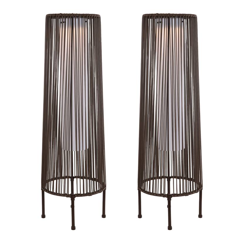 2-Pack Outdoor All-Weather Rattan Solar Light Patio Floor Lamp For Porch