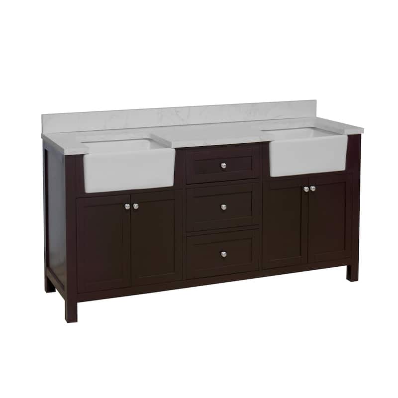 KitchenBathCollection Yorkshire 72" Farmhouse Double Bathroom Vanity with Engineered Marble Top