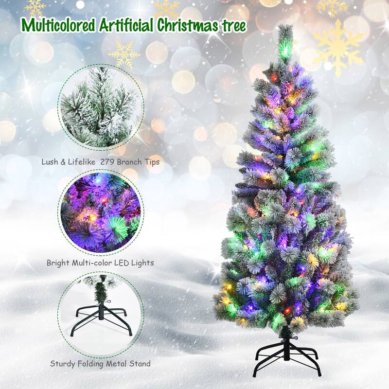 Gymax 5/6/7.5/8 ft Pre-lit Snow Flocked Artificial Christmas Tree w/