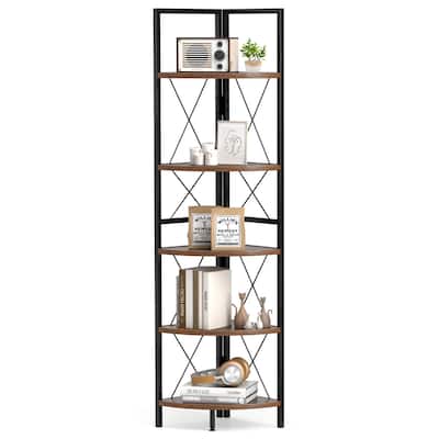 Gymax 5-tier Corner Display Rack Corner Ladder Bookshelf w/ Sturdy