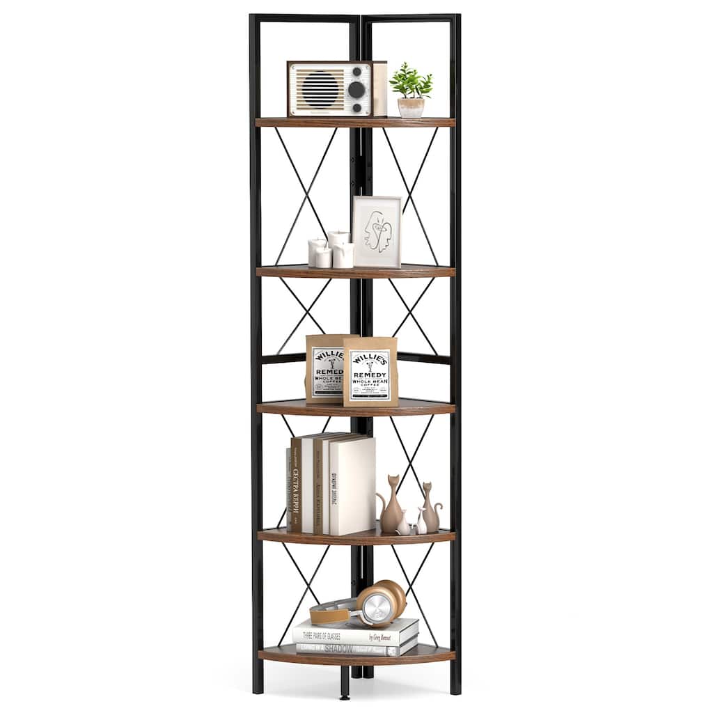 Gymax 5-tier Corner Display Rack Corner Ladder Bookshelf w/ Sturdy