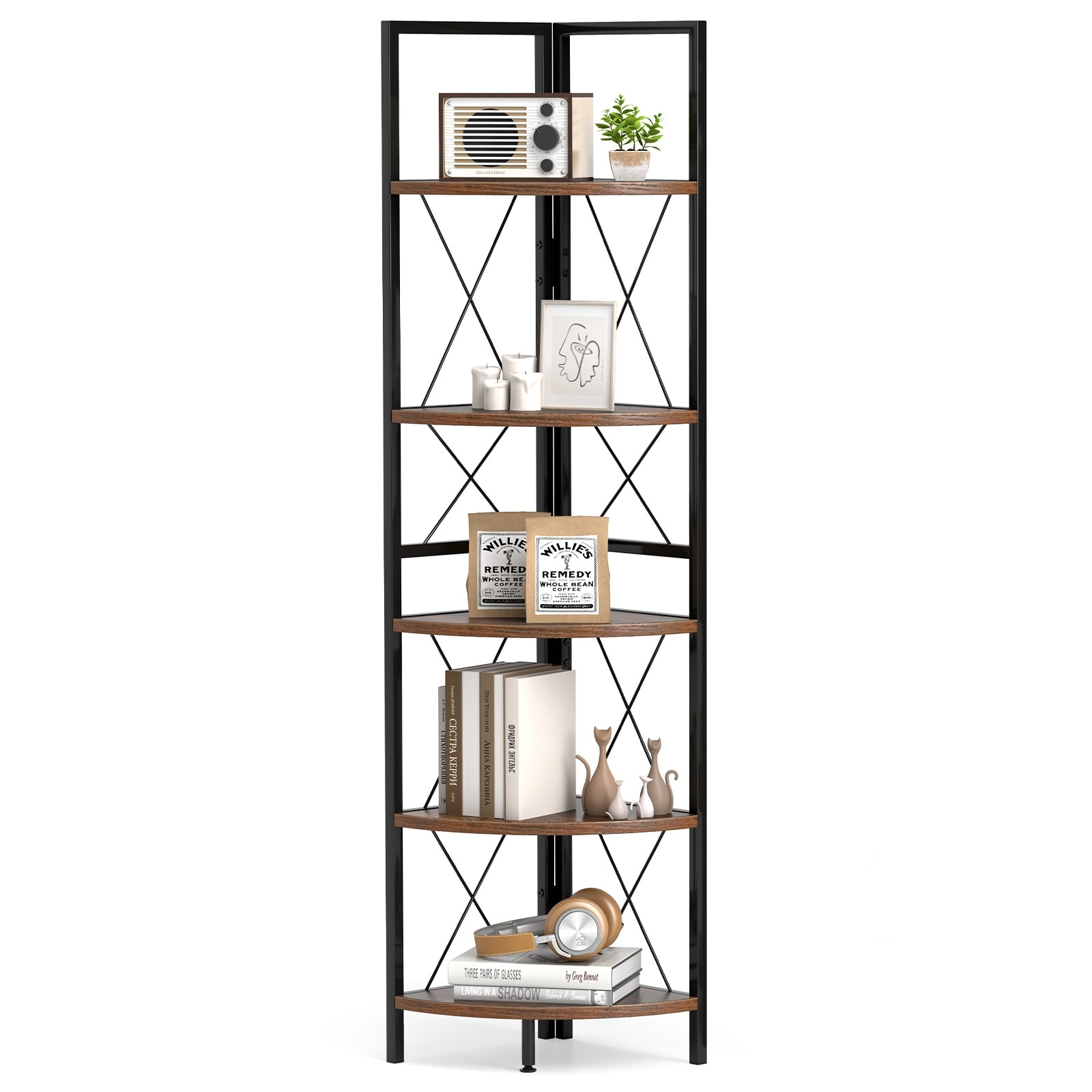 Gymax 5-tier Corner Display Rack Corner Ladder Bookshelf w/ Sturdy