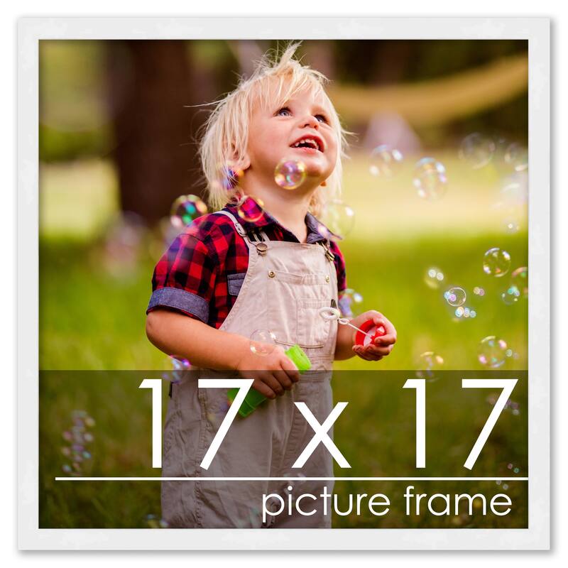 17x17 Contemporary White Wood Picture Square Frame - Picture Frame Includes UV Acrylic, Foam Board Backing, & Hanging Hardware! - White