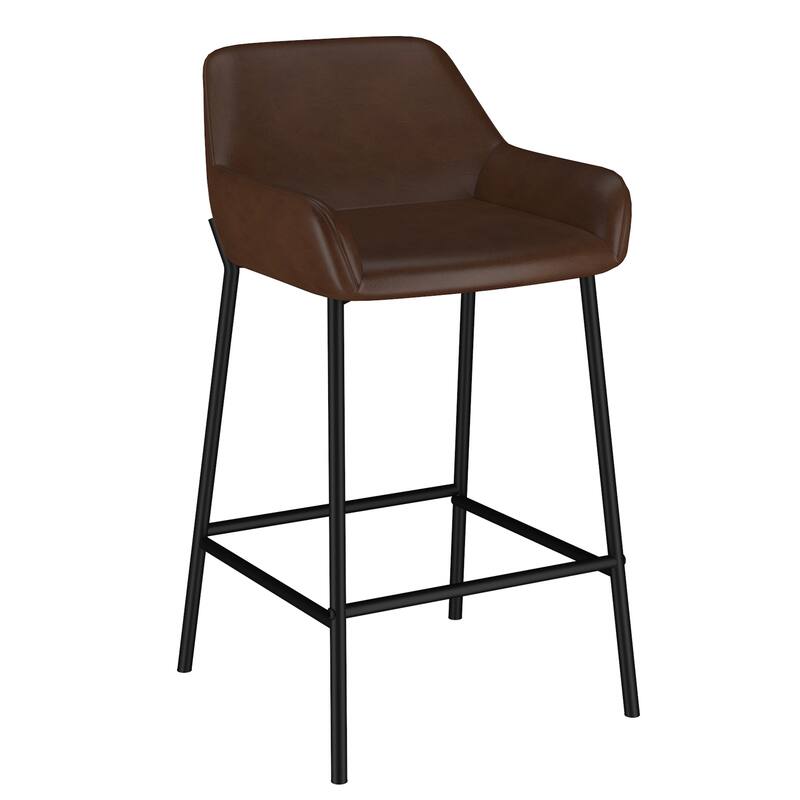 Contemporary Faux Leather & Metal 26" Counter Stool, PU, Set of 2 - Brown