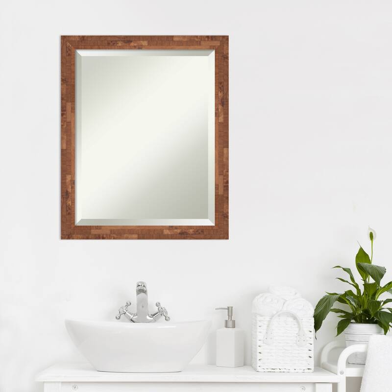 Beveled Wood Bathroom Wall Mirror - Fresco Dark Walnut Frame