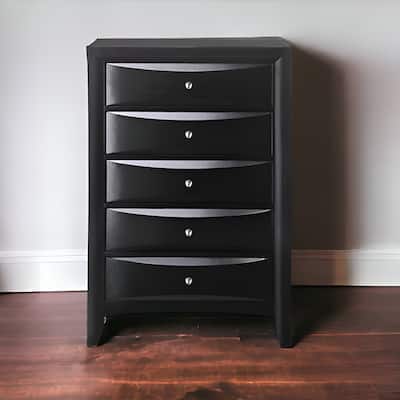 HomeRoots 32" Black Solid Wood Five Drawer Standard Chest