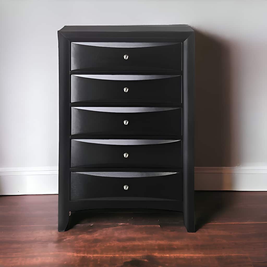 HomeRoots 32" Black Solid Wood Five Drawer Standard Chest