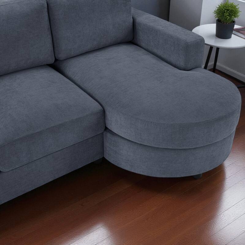 84.6" Modern L-Shaped Sectional Sofa with Curved Chaise Lounge, USB Ports and Storage Pockets, Chenille Couch for Living Room