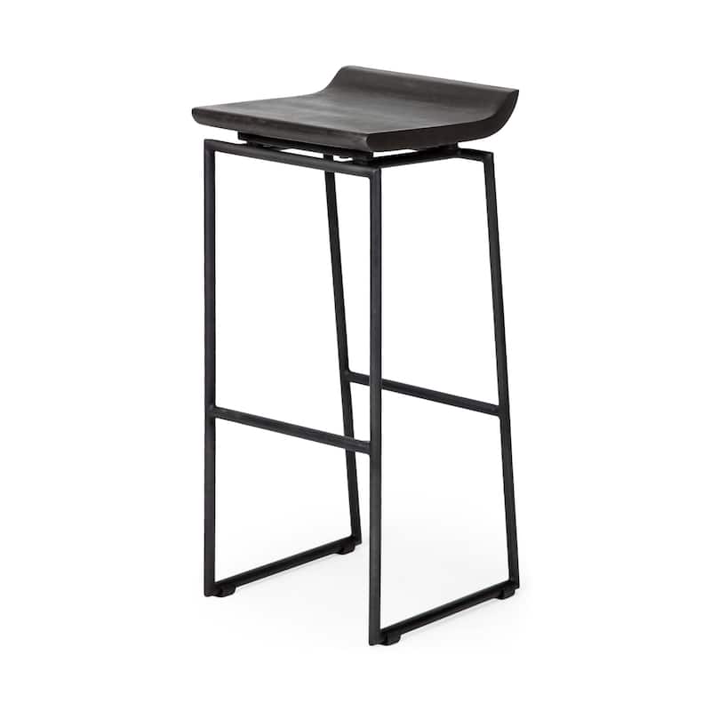 HomeRoots 30" Black Solid Wood and Metal Backless Bar Height Bar Chair