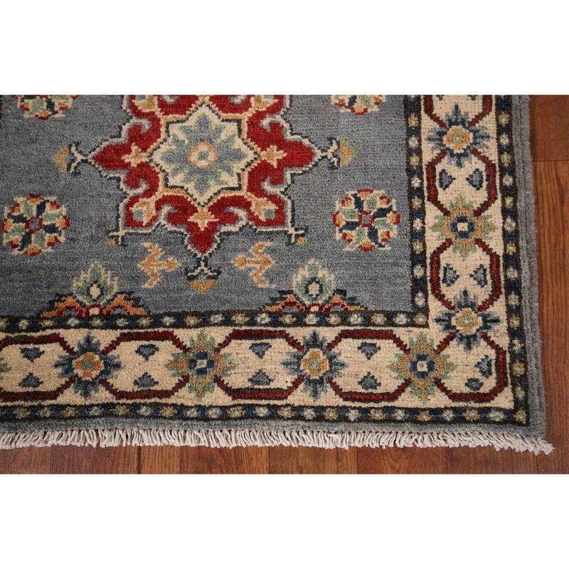 Geometric Kazak Runner Rug Hand-Knotted Floral Wool Carpet - 2'2" x 5'9"