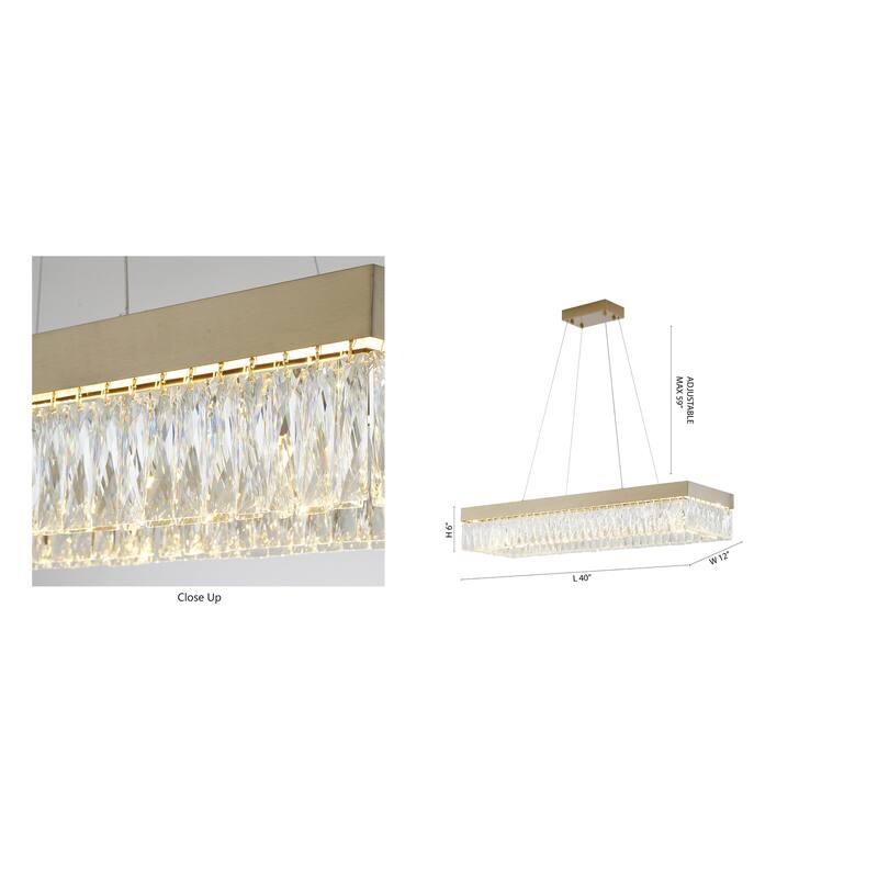 40" Gold Dimmable LED Chandelier With Clear Crystals