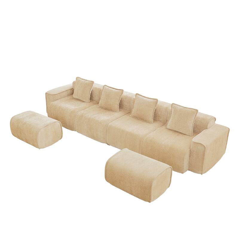 GDFStudio - Velvet Streamlined Modular 4-Seater 138.58" U-Shaped Sectional Sofa with 2 Ottomans
