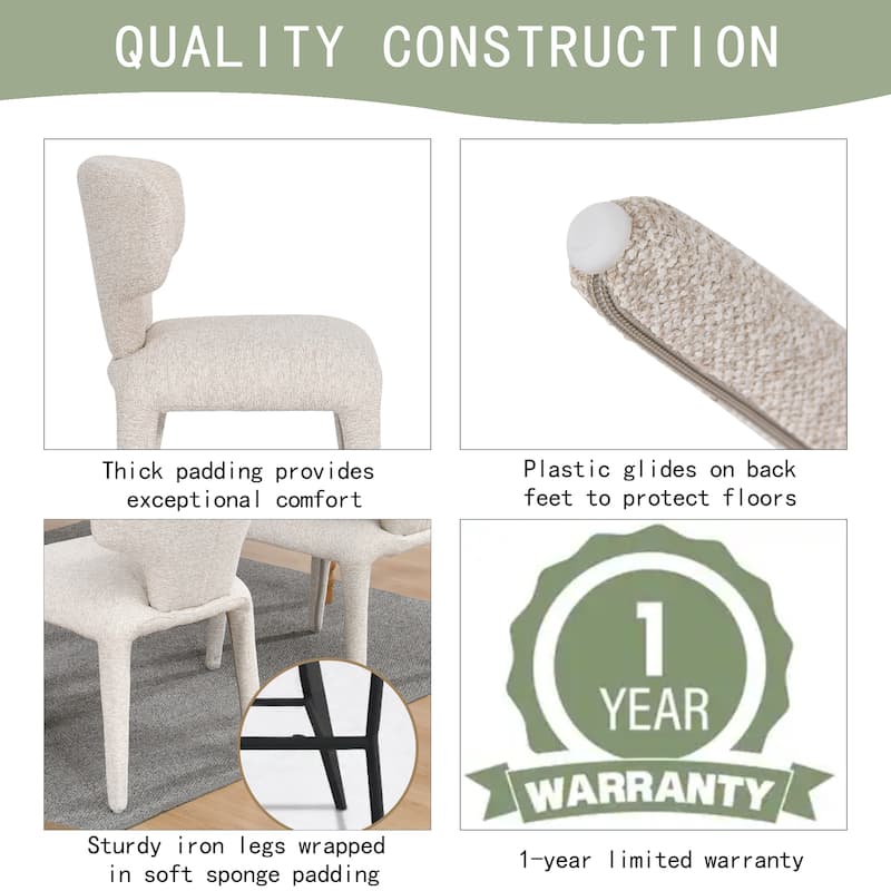 Modern 19.5" W Upholstered Boucle Woven Plush Dining Chair Iron Legs