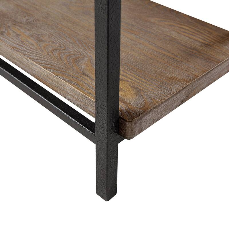 Roomfitters 60-Inch Industrial Accent Desk, Reclaimed Gray Wood Finish with Side Shelving and Black Metal Base