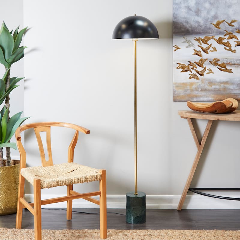 Black Metal Contemporary Floor Lamp - 14"W x 14"L x 62"H - Black & Gold - Green Base