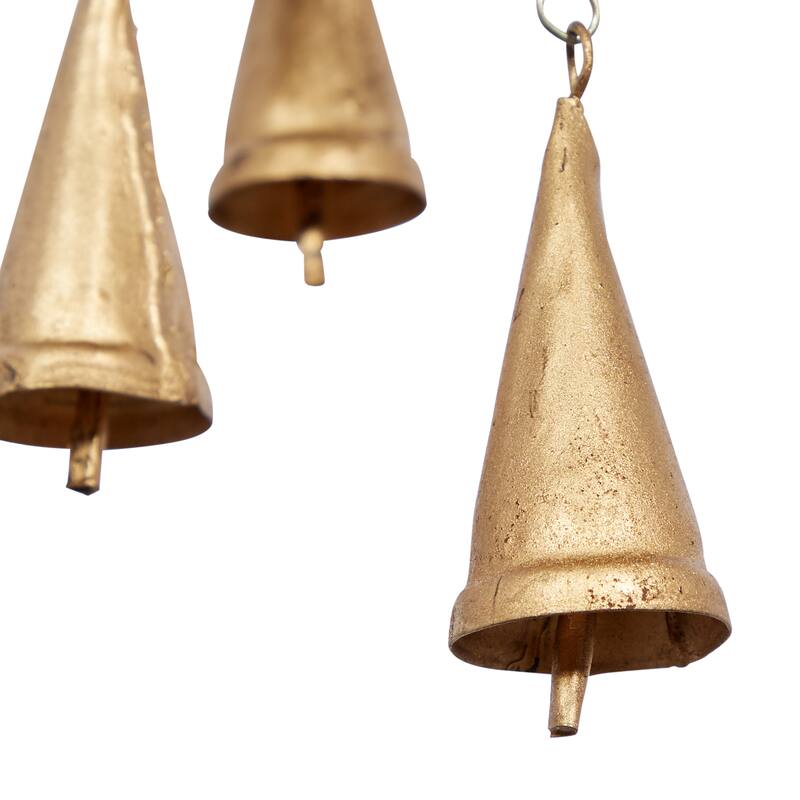 Gold Metal Handmade Indoor Outdoor Windchime with Glass Beads and Cone Bells
